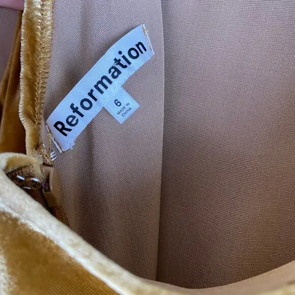 Reformation Mustard Velvet Mini Dress - Picture 10 of 15